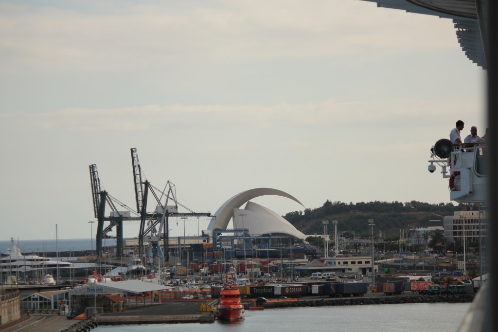 Port and view of stadium at Funchal in the Canary Islands
