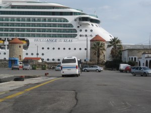 Ship docked near the walls