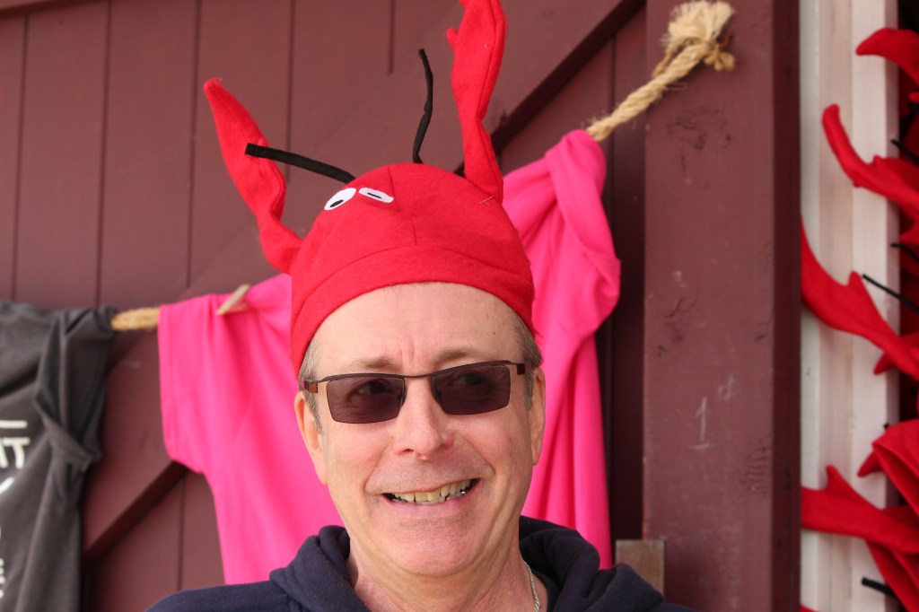 Marshall in Halifax wearing a lobster hat