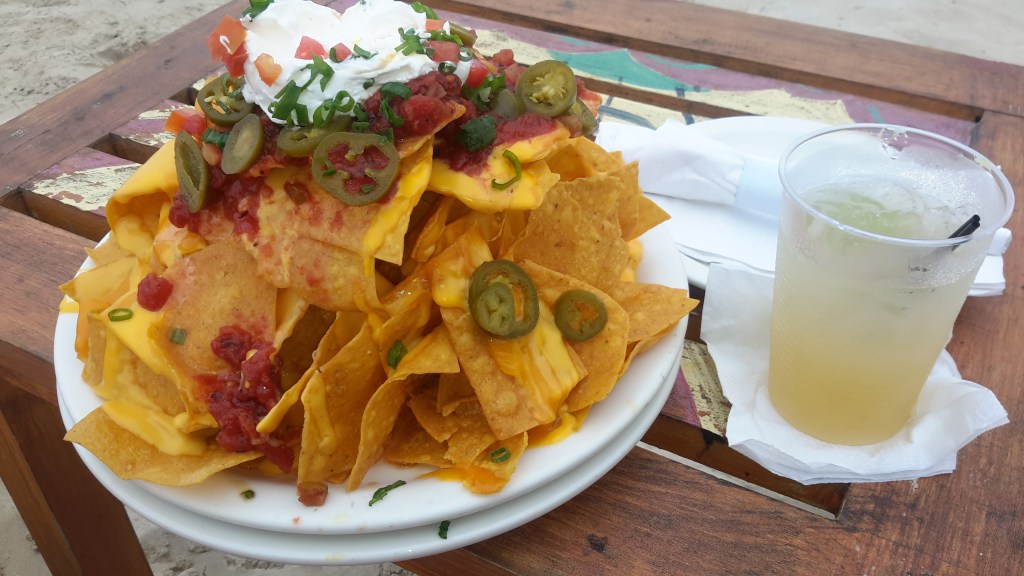 Lunch is nachos and a margarita